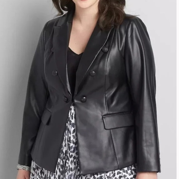 Lane Bryant Faux-Leather Double-Breasted Blazer 18 NWT - Picture 1 of 5
